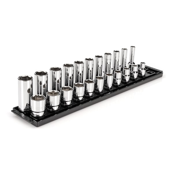 1/2 Inch Drive 6-Point Socket Set with Rails, 22-Piece (3/8-1 in.)
